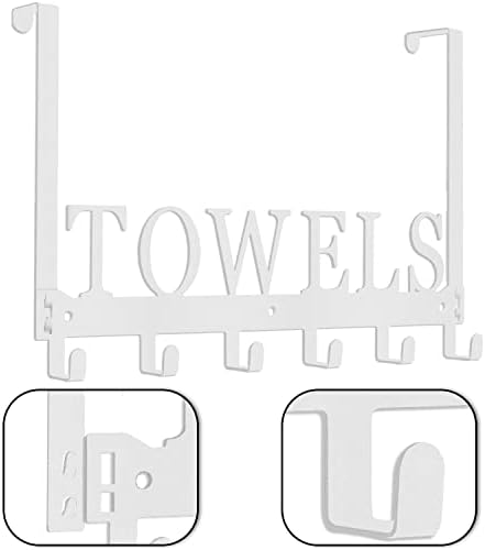Over The Door Rack, Towel Hooks for Bathroom, Bath Towel Holder Door Mount Metal Towel Hanger for Bedroom Kitchen Pool Beach Towels Bathrobe Wall Mount Towel Rack for Bathrooms (6 Hooks, White)