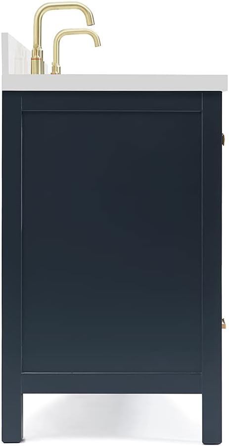 ARIEL Cambridge 72-inch Bathroom Vanity with Sink,Solid Wood, 1.5-inch Pure White Quartz Countertop, Double Rectangular Porcelain Sink, 4 Soft Closing Doors, 6 Dovetail Drawers, Midnight Blue