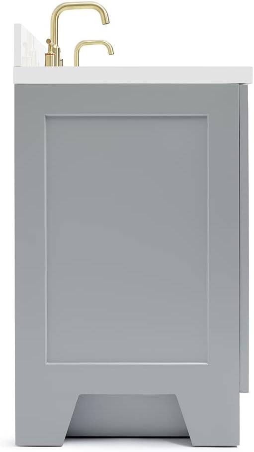ARIEL Taylor 72-inch Bathroom Vanity with Sink,Solid Wood, 1.5-inch Pure White Quartz Countertop & Backsplash, Double Oval Porcelain Sink, 4 Soft Closing Doors, 6 Dovetail Drawers, Grey