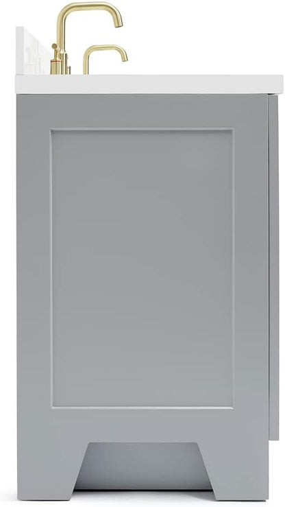 ARIEL Taylor 72-inch Bathroom Vanity with Sink,Solid Wood, 1.5-inch Pure White Quartz Countertop & Backsplash, Double Oval Porcelain Sink, 4 Soft Closing Doors, 6 Dovetail Drawers, Grey