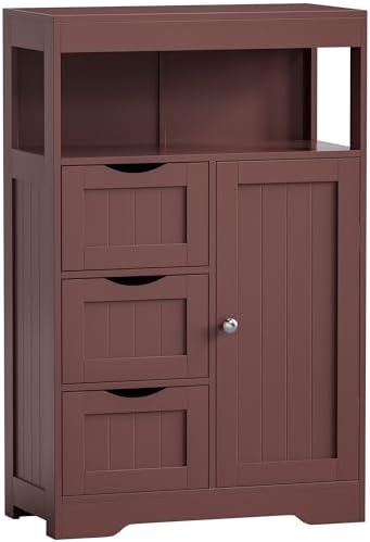 JUMMICO Bathroom Floor Cabinet, Wooden Free-Standing Storage Organizer with 1 Door and 3 Drawers, Bathroom Storage Cabinet for Living Room/Kitchen/Hallway/Home Office (Espresso, 3 Drawers)