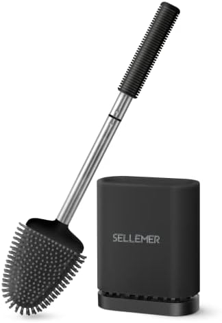 Sellemer Silicone Toilet Brush, Ventilation Slots Base Holder 1 Pack, Black