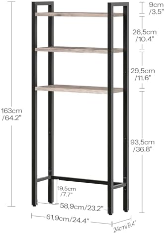 HOOBRO Over The Toilet Storage, 3-Tier Bathroom Organizer Shelf Over Toilet, Freestanding Bathroom Storage Shelves, Space Saver, Easy to Assemble for Room, Greige and Black BG41TS01