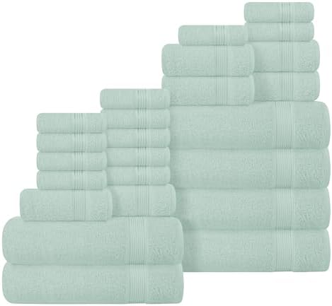 Belizzi Home 100% Cotton Towel Set, Contains 6 Soft Bath Towel, 6 Hand Towels, 12 Wash Cloths - Compact Absorbent Lightweight & Quickdry Towels for Bathroom - 24 Piece Bathroom Towel Set - Sea Green
