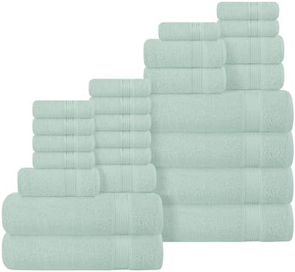 Belizzi Home 100% Cotton Towel Set, Contains 6 Soft Bath Towel, 6 Hand Towels, 12 Wash Cloths - Compact Absorbent Lightweight & Quickdry Towels for Bathroom - 24 Piece Bathroom Towel Set - Sea Green