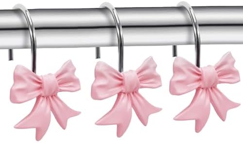 CHICTIE Decorative Shower Curtain Hooks, Bow Knot Shower Curtain Rings Hooks for Bathroom Baby Kids Room Rustproof Shower Hooks (Pink)