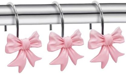 CHICTIE Decorative Shower Curtain Hooks, Bow Knot Shower Curtain Rings Hooks for Bathroom Baby Kids Room Rustproof Shower Hooks (Pink)