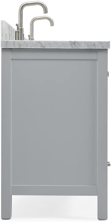 ARIEL Cambridge 60-inch Bathroom Vanity with Sink,Solid Wood, 1.5-inch Italian Carrara Marble Countertop & Backsplash, Double Oval Porcelain Sink, 4 Soft Closing Doors, 6 Dovetail Drawers, Grey
