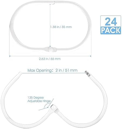 Goowin 24 Pcs Shower Curtain Rings, Shower Curtain Hooks, Oval Snap Shower Rings for Curtain, Metal Shower Curtain Rings Rust Proof, Glide Smoothly Shower Hooks for Shower Curtain Rod (White)