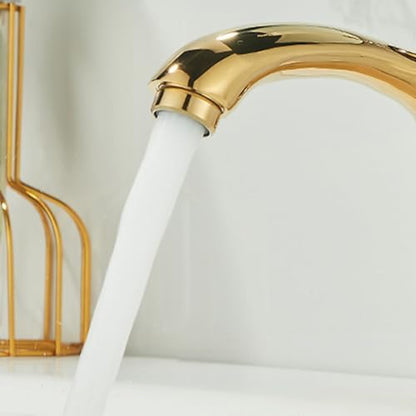 Vintage Brass Bathroom Faucet, Single Handle Mixer Tap, 1 Hole Hot & Cold Water, High-Arc Design, Luxurious Gold Finish, Ideal for Sink & Kitchen.