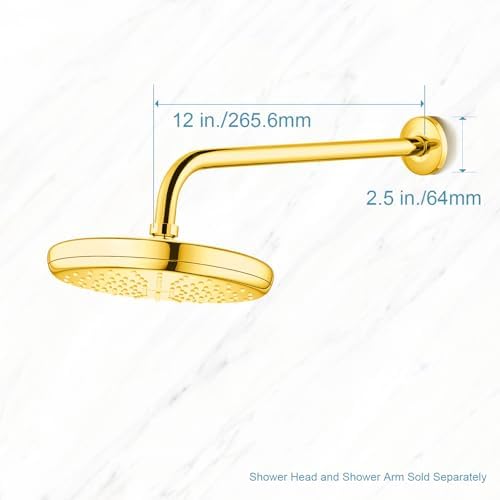 OFFO Shower Arm with Flange, 12 in Bright Gold Wall Mount Replacement Angle Shower Head Arm Wall-Mounted For Fixed Shower Head & Handheld Showerhead