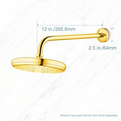 OFFO Shower Arm with Flange, 12 in Bright Gold Wall Mount Replacement Angle Shower Head Arm Wall-Mounted For Fixed Shower Head & Handheld Showerhead