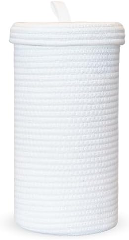 Toilet Paper Holder Handmade – Woven Cotton Toilet Paper Stand & Storage Basket with Lid, Freestanding Organizer for Bathroom, Fits 3 Mega Rolls Gradient Brown 14'' x 7''