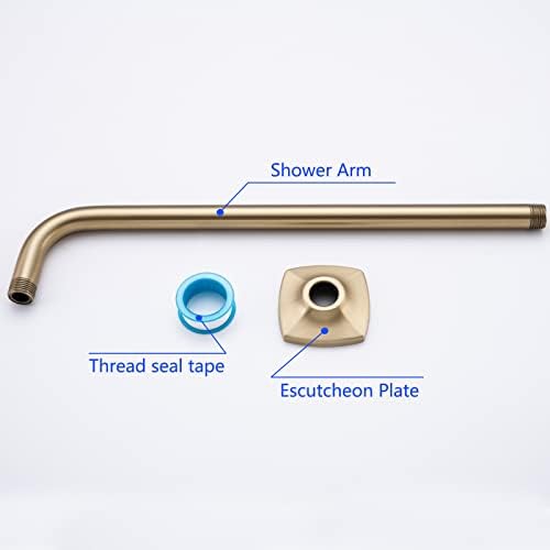 16 Inch Shower Arm Wall Mounted, SWHYGER L Shape Stainless Steel Rainfall Showerhead Extension Replacement Pipe Arm with Flange, Brushed Gold,SW-91018-16BG.