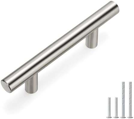 homdiy Cabinet Handles Brushed Nickel Drawer Handles 2-1/2in(64mm) Hole Center Modern Style Round Bar for Kitchen Cabinets 35Pack
