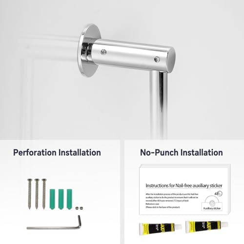 Shower Slide Bar Adjustable Handheld Shower Head Holder Wall Mount - 15inch All-Metal Shower Head Slide Bar Compatible with Bathroom Drill Free Glue Installation - Polished Chrome