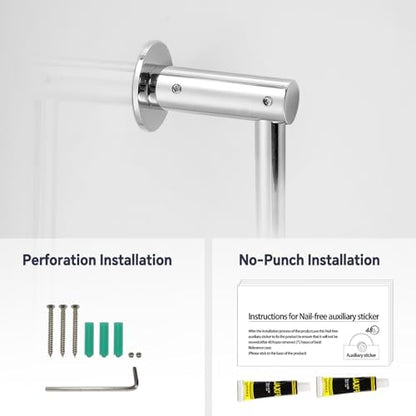 Shower Slide Bar Adjustable Handheld Shower Head Holder Wall Mount - 15inch All-Metal Shower Head Slide Bar Compatible with Bathroom Drill Free Glue Installation - Polished Chrome