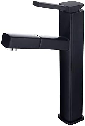 KAIYING Bathroom Pull Down Vessel Sink Faucet, Lavatory Single Hole Basin Sink Faucet with Pull Out Sprayer, Single Handle Utility Mixer Tap with Rotating Spout (Tall, Black)
