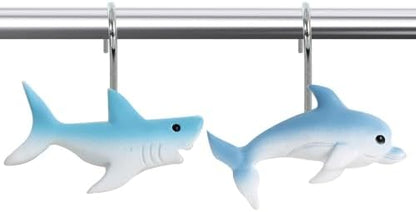 12-Piece Shark Shower Curtain Hooks for Bathroom