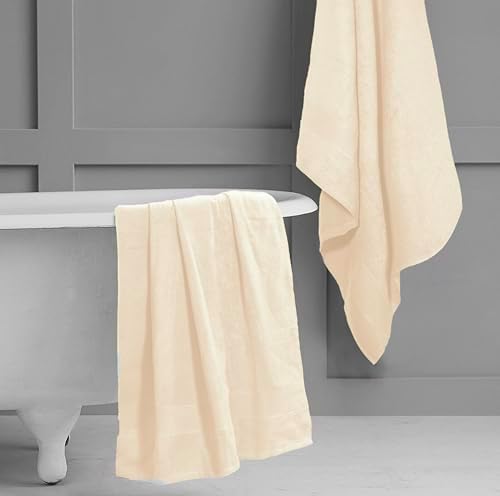 Belizzi Home Premium Cotton Oversized 2 Pack Bath Sheet 35x70-100% Pure Cotton - Ideal for Everyday use - Ultra Soft & Highly Absorbent - Machine Washable - Ivory