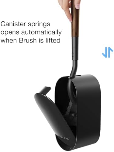 Toilet Bowl Brush and Holder, OSCIOSS Toilet Brush Set with Ergonomic Design, Compact Size, Durable Bristles, RV Toilet Brushes & Holders for Dead Corner Clean (Wood&Black, 1pack)
