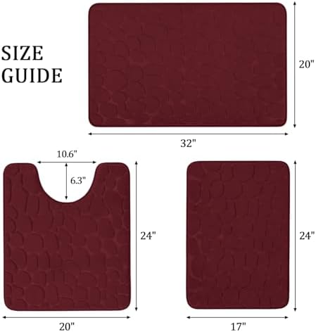 YIHOUSE Bathroom Rugs Mat Set, Memory Foam Bath Mat 3 Piece Red