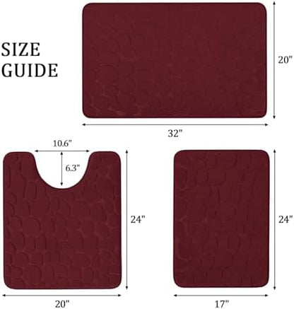 YIHOUSE Bathroom Rugs Mat Set, Memory Foam Bath Mat 3 Piece Red