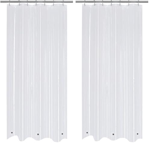 Mrs Awesome Small Stall Shower Curtain Liner 36 x 72 inch, PEVA 8G Thick & Heavy Duty, 3 Bottom Magnets, Waterproof, 36x72, Clear (Pack of 2)