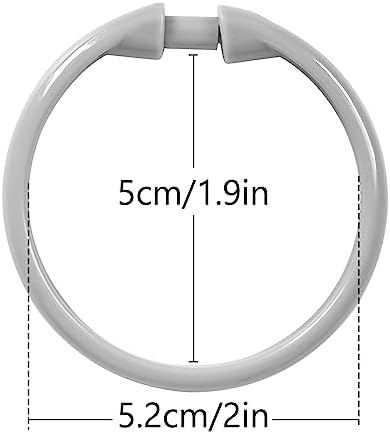 Grey Shower Curtain Hooks Rings, 12 Pcs Circular Plastic Shower Curtain Rings for Bathroom, Plastic Shower Curtain Hooks for Shower Curtain Rod, Shower Hooks Rings for Shower Curtain