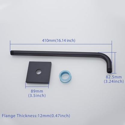 16 Inch Shower Head Extension Arm Wall Mounted Rainfall Extend Pipe Tube Stainless Steel Bathroom Accessories Matte Black,SW-91018-16MB-SQ.