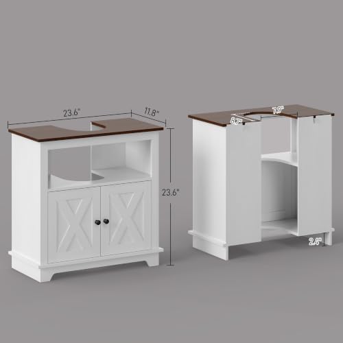 kleankin Farmhouse Under Sink Bathroom Cabinet, Pedestal Vanity Storage Cabinet with Double Doors and Storage Shelves, Bathroom Organizer, White