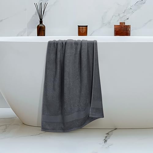 Belizzi Home 4 Pack Bath Towel Set 27x54, 100% Ring Spun Cotton, Ultra Soft Highly Absorbent Machine Washable Hotel Spa Quality Bath Towels for Bathroom, 4 Bath Towels - Grey
