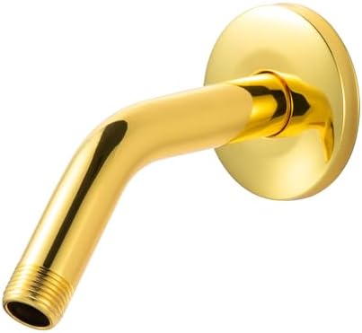OFFO Shower Arm with Flange, 6 in Bright Gold Wall Mount Replacement Angle Shower Head Arm Wall-Mounted For Fixed Shower Head & Handheld Showerhead