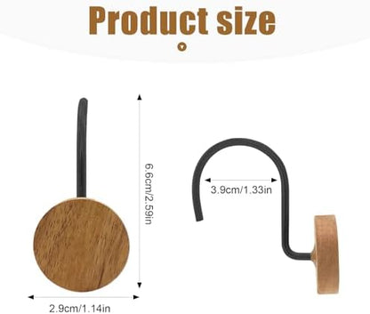 Shower Curtain Hooks, Wood Decorative Shower Curtain Rings, Modern Round Log Shower Curtain Hangers, 12PCS Shower Hooks for Shower Curtain Rod, Bedroom, Living Room (Black)