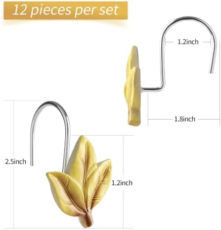 Yellow Plant Leaf Shower Curtain Hooks,Eucalyptus Bathroom Decor,12PCS