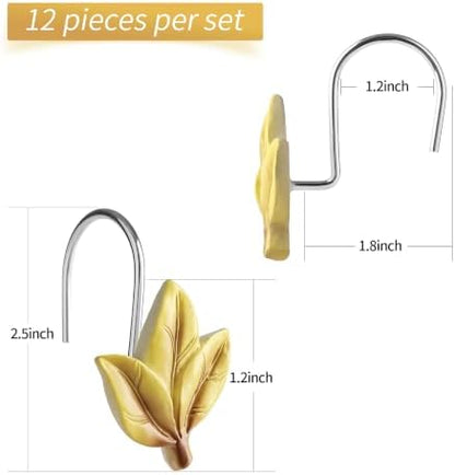 Yellow Plant Leaf Shower Curtain Hooks,Eucalyptus Bathroom Decor,12PCS
