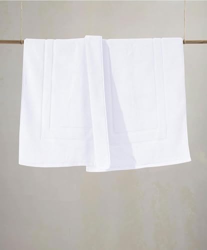 Feather & Stitch 2 Piece Towel Like Bath Mats (30x21 Inch) 100% Cotton Terry Bath Mats, Bathroom Shower Floor Mats [NOT A Bathroom Rug], Soft Absorbent Washable Mats - White