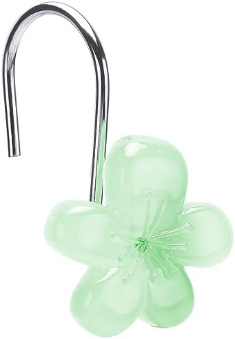 Cute Flower Shower Curtain Hooks, Glow in The Dark, Pretty Floral Themed Elegant Bathroom Decor, Green