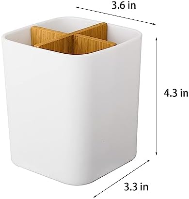 Bamboo Toothbrush Holder for Bathrooms Toothpaste Organizer - White