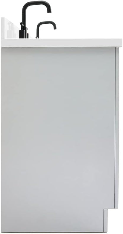 ARIEL Hepburn 72-inch Bathroom Vanity with Sink,Solid Wood, 1.5-inch Pure White Quartz Countertop & Backsplash, Double Oval Porcelain Sink, 4 Soft Closing Doors, 6 Dovetail Drawers, Grey