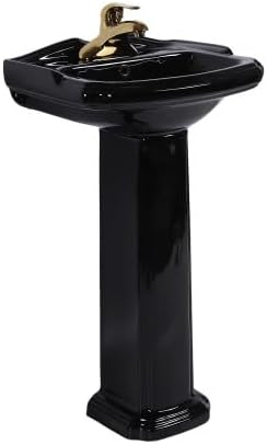 Renovators Supply Manufacturing Cloakroom Space Saving 19" W x 34" H x 15" Proj. Small Bathroom Black Pedestal Sink, Vitreous China, with Overflow, Compatible with 4 in. Centerset Faucets