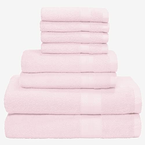 BOUTIQUO 8 Piece Towel Set 100% Ring Spun Cotton, 2 Bath Towels 27X54, 2 Hand Towels 16X28 and 4 Washcloths 13X13 - Ultra Soft Highly Absorbent Machine Washable Hotel Spa Quality - Pink