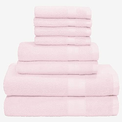 BOUTIQUO 8 Piece Towel Set 100% Ring Spun Cotton, 2 Bath Towels 27X54, 2 Hand Towels 16X28 and 4 Washcloths 13X13 - Ultra Soft Highly Absorbent Machine Washable Hotel Spa Quality - Pink