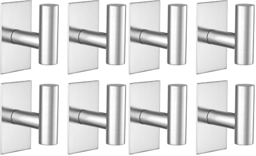 VAEHOLD Wall Towel Hooks, Heavy Duty Sticky Holder Waterproof Towel Hooks for Hanging Coat, Clothes, Closet Hook Wall Mount for Kitchen (Silver, 8 Pack)