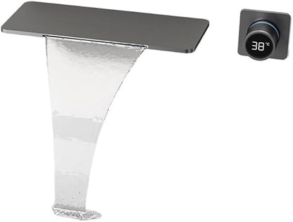 Faucet Gun Gray Concealed Basin Faucet Hidden Embedded Waterfall Cold and Hot Digital Display Bathtub Faucet(Chrome) Faucet