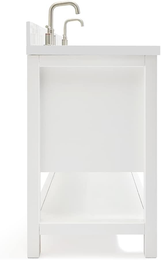ARIEL Magnolia 72-inch Bathroom Vanity with Sink,Solid Wood, 1.5-inch Pure White Quartz Countertop & Backsplash, Double Rectangular Porcelain Sink, 4 Soft Closing Doors, 3 Dovetail Drawers, White