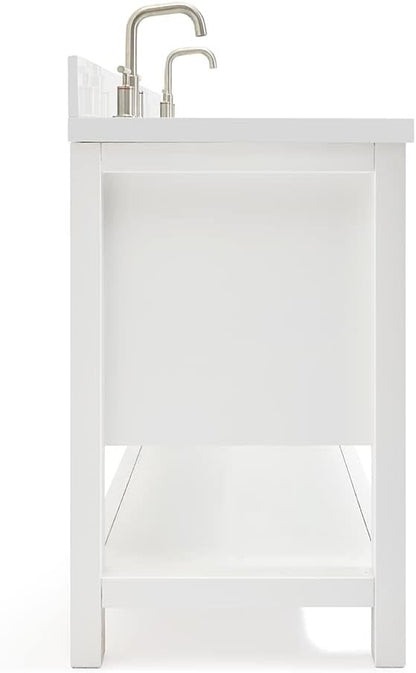 ARIEL Magnolia 72-inch Bathroom Vanity with Sink,Solid Wood, 1.5-inch Pure White Quartz Countertop & Backsplash, Double Rectangular Porcelain Sink, 4 Soft Closing Doors, 3 Dovetail Drawers, White