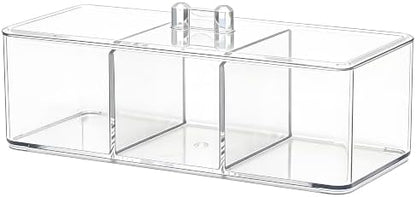 Clear Bathroom Organizer with Lid, 3 Compartment Cotton Swab Holder