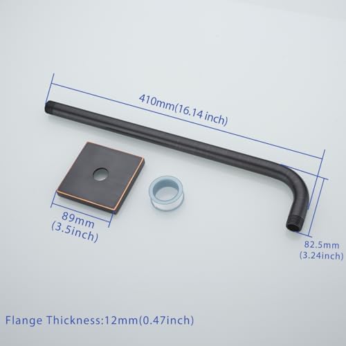 16 Inch Oil rubbed bronze Finish Shower Arm, Extra Extension Arm with Flange, Stainless Steel Wall-Mounted Showerhead Extender Pipe,SW-91018-16BN-SQ.