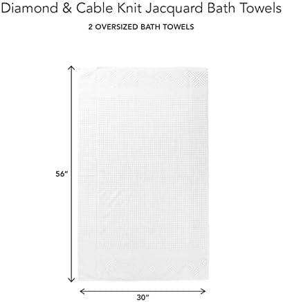 Texere 100% Organic Cotton Diamond Jacquard 700 GSM Luxury Bath Towel Sets - Ultra Soft and Absorbent Hotel and Spa Quality (Diamond, Bright White, 2 Bath Towels)